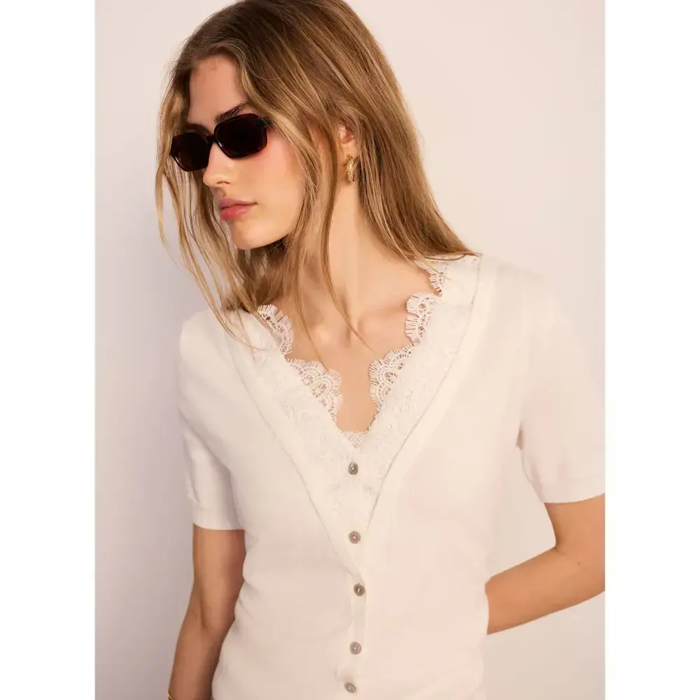 Mint Velvet Cream Cotton Lace Trim Top
